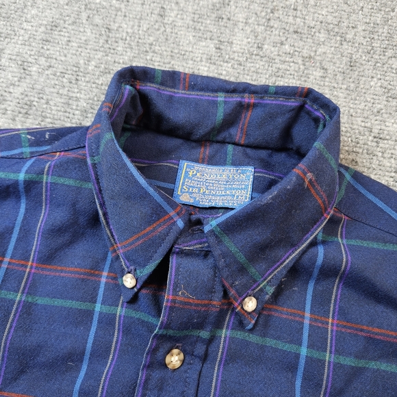 Vintage Sir Pendleton Plaid Wool Flannel Shirt M Blue Green 80s 90s USA - Picture 3 of 12